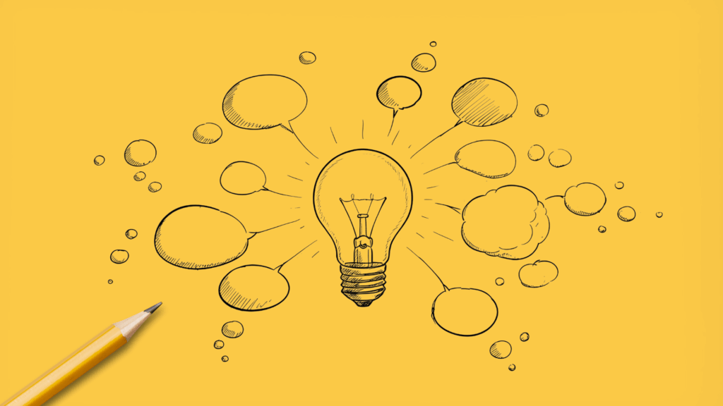 Sketch of a lightbulb and ideas.
