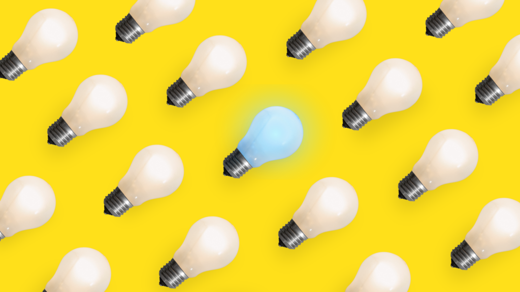 Lightbulbs lined up in rows.
